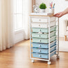 VEVOR Rolling Cart with Drawers, 8 Drawer Storage Organizer, Mobile Utility Cart with Wood Top, Steel Frame, Universal Casters & 2 Brakes, for Office, Classroom, Craft Supplies, Bedroom, Green Blue