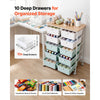 VEVOR Rolling Cart with Drawers, Double Row 10 Drawer Storage Organizer, Mobile Utility Cart, Wood Top, Steel Frame, Universal Casters & 2 Brakes, for Office, Classroom, Craft Room, Studio, Blue White