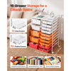 VEVOR Rolling Cart with Drawers, Double Row 15 Drawer Storage Organizer, Mobile Utility Cart, Steel Frame, Universal Casters & 2 Brakes, for Office, Classroom, Craft Room, Studio, Garage, Gradient Red