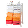 VEVOR Rolling Cart with Drawers, Double Row 15 Drawer Storage Organizer, Mobile Utility Cart, Steel Frame, Universal Casters & 2 Brakes, for Office, Classroom, Craft Room, Studio, Garage, Gradient Red