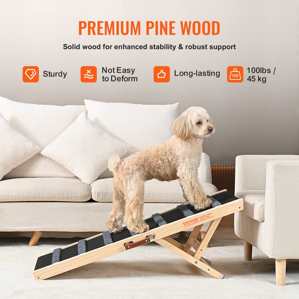 VEVOR Dog Ramp, Folding Pet Ramp for Bed, Adjustable Dog Ramp for Small, Large, Old Dogs & Cats, Wooden Pet Ramp with 39.3" Long Ramp, Adjustable from 15" to 22", Suitable for Couch, Sofa, Car