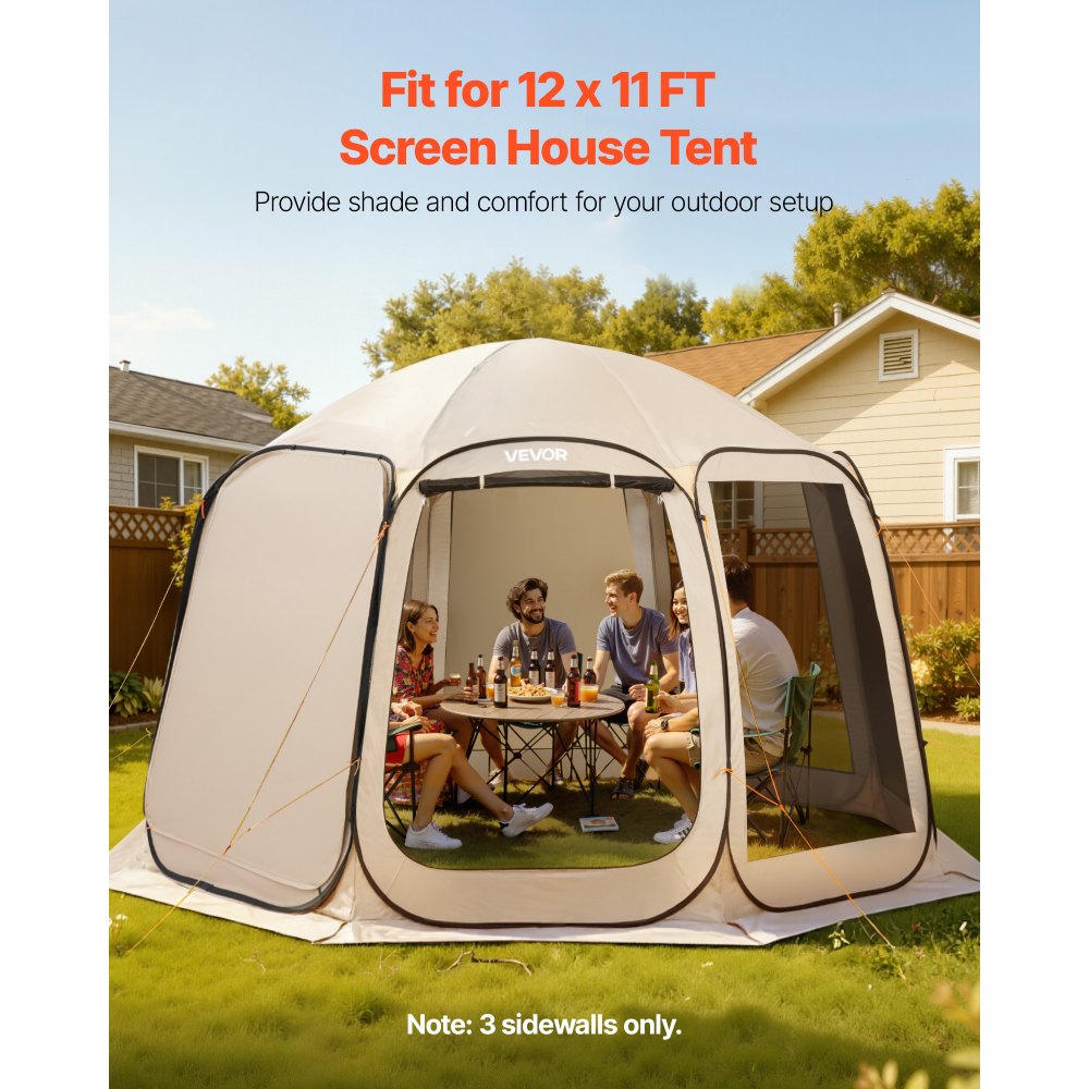 VEVOR Sun Shade Sail Canopy Covers, Fit for 12 x 11 ft Screen House Tent, Sun Protection, 5.51 x 4.59 ft 300D Oxford Silver-Coated Fabric, Pack of 3 (Not Include Tent), for Outdoor Activities, Beige