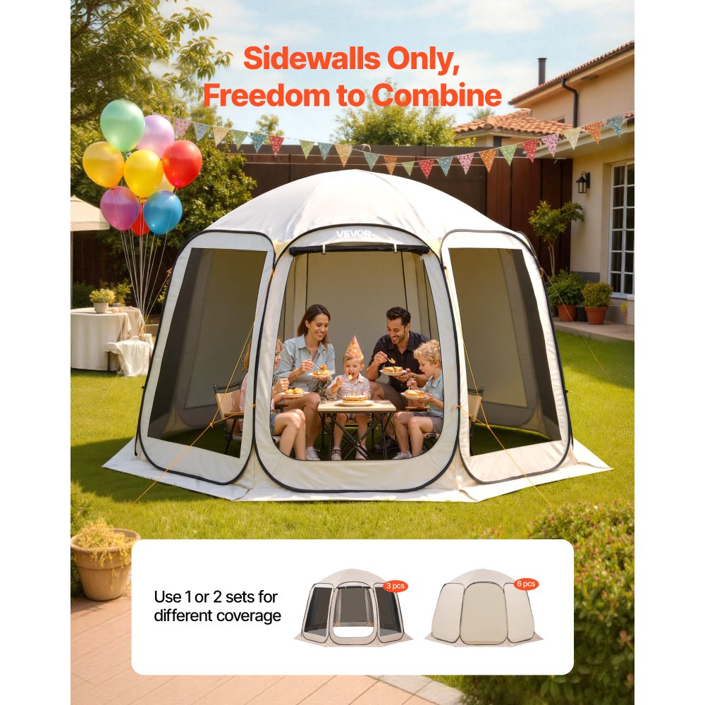 VEVOR Sun Shade Sail Canopy Covers, Fit for 12 x 11 ft Screen House Tent, Sun Protection, 5.51 x 4.59 ft 300D Oxford Silver-Coated Fabric, Pack of 3 (Not Include Tent), for Outdoor Activities, Beige