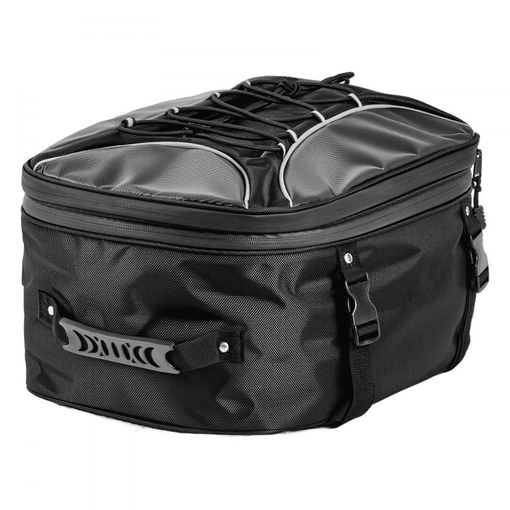 VEVOR Motorcycle Tail Bag, 22-34 L Expandable Motorcycle Rear Seat Bag with Waterproof Rain Cover, Outdoor Sports Motorbike Luggage Storage Backpack Handbag with Straps, Pocket & Elastic Cord, Black