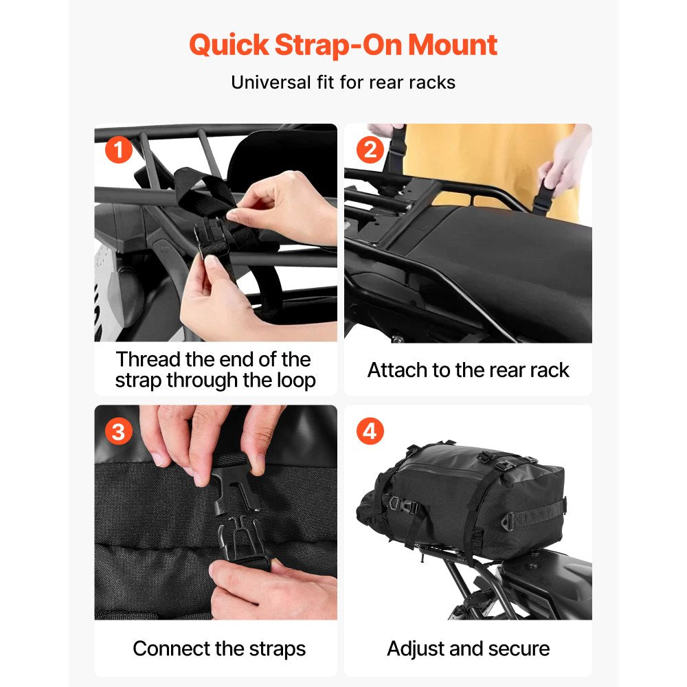 VEVOR Motorcycle Tail Bag, 30 L Motorcycle Rear Seat Bag with Waterproof Rain Cover, Outdoor Sports Motorbike Luggage Storage Trunk Rack Backpack with Shoulder Straps, Universal Fit Rear Racks, Black