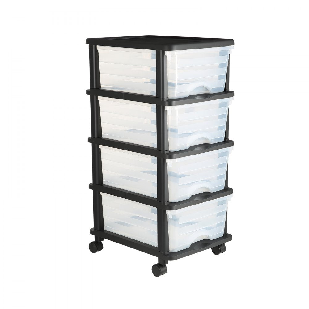 VEVOR Plastic Storage Drawers Cart, 4 Drawers Storage Organizer with Wheels, Rolling Closet Organization and Storage Dividers, Dresser Organizer Clear Bins for Office Supplies, Craft Rooms, Classrooms