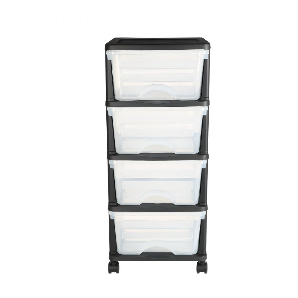 VEVOR Plastic Storage Drawers Cart, 4 Drawers Storage Organizer with Wheels, Rolling Closet Organization and Storage Dividers, Dresser Organizer Clear Bins for Office Supplies, Craft Rooms, Classrooms