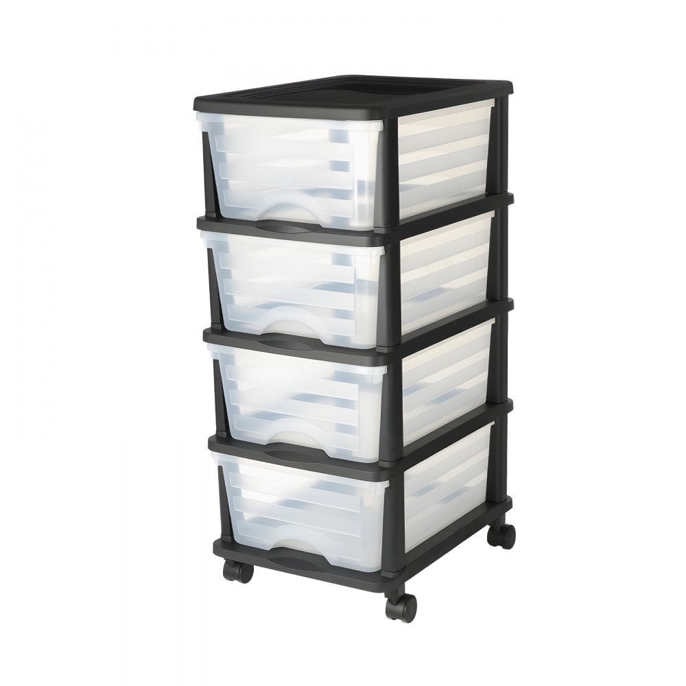 VEVOR Plastic Storage Drawers Cart, 4 Drawers Storage Organizer with Wheels, Rolling Closet Organization and Storage Dividers, Dresser Organizer Clear Bins for Office Supplies, Craft Rooms, Classrooms
