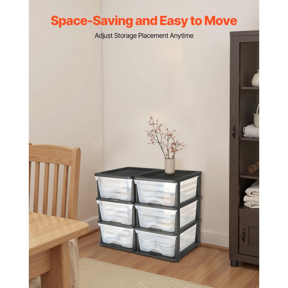 VEVOR Plastic Storage Drawers, 2 Pack Storage Organizer Drawer, 6 Drawers Closet Organization and Storage Dividers, Dresser Organizer Clear Bins for Office Supplies, Craft Rooms, Classrooms and Home