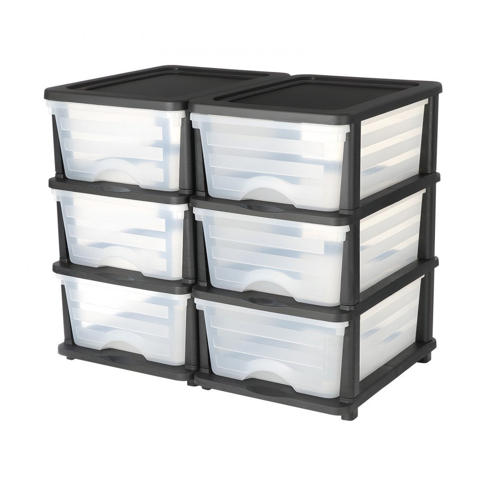 VEVOR Plastic Storage Drawers, 2 Pack Storage Organizer Drawer, 6 Drawers Closet Organization and Storage Dividers, Dresser Organizer Clear Bins for Office Supplies, Craft Rooms, Classrooms and Home