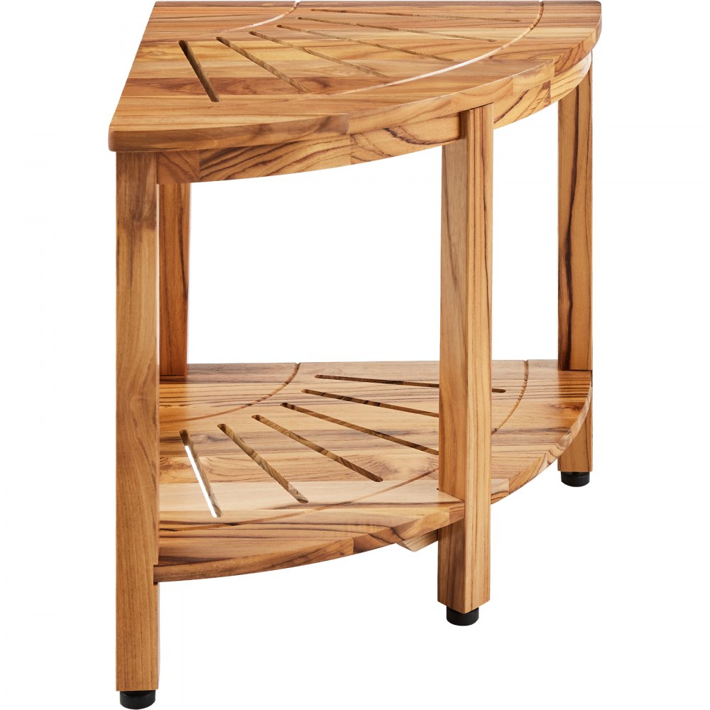 VEVOR Corner Teak Shower Bench, 18.5" Height 15.5" Radius, 100% Teak Wood Corner Shower Beach, 500 LBS with Storage Shelf, Shower Stool for Inside & Outside Shower, for Bathroom