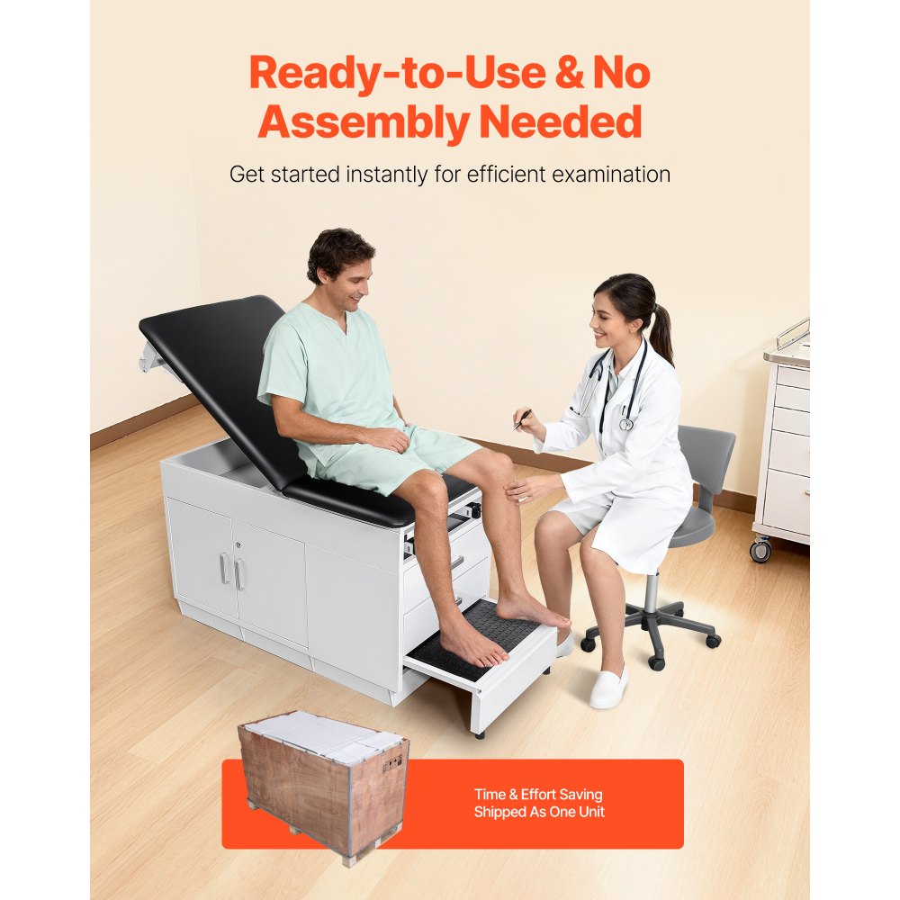 VEVOR Pro Medical Exam Table, Medical Examination Bed with Adjustable Backrest, Physical Therapy Exam Table with Locking Cabinet, 2 Drawers, Paper Roll Dispenser, Step Stool & Leg Rest, 500LBS Loading