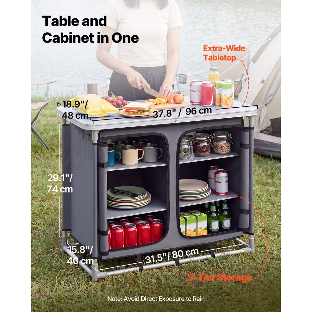 VEVOR Camping Storage Cabinet, Outdoor Portable Aluminum Lightweight Table, Quick Set-up Compact Kitchen Cook Station, with 6 Shelves and Carry Bag, for Picnic, BBQ, Party, Camping, RV Traveling