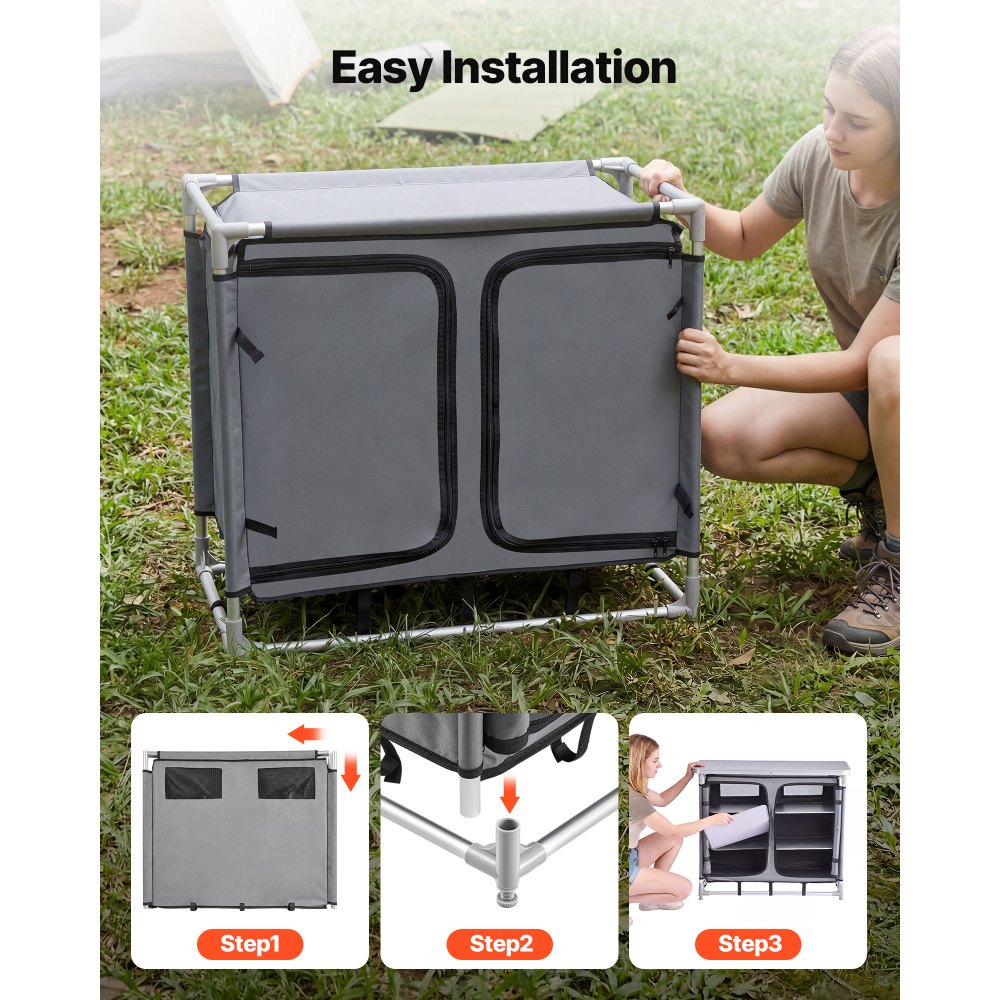 VEVOR Camping Storage Cabinet, Outdoor Portable Aluminum Lightweight Table, Quick Set-up Compact Kitchen Cook Station, with 6 Shelves and Carry Bag, for Picnic, BBQ, Party, Camping, RV Traveling