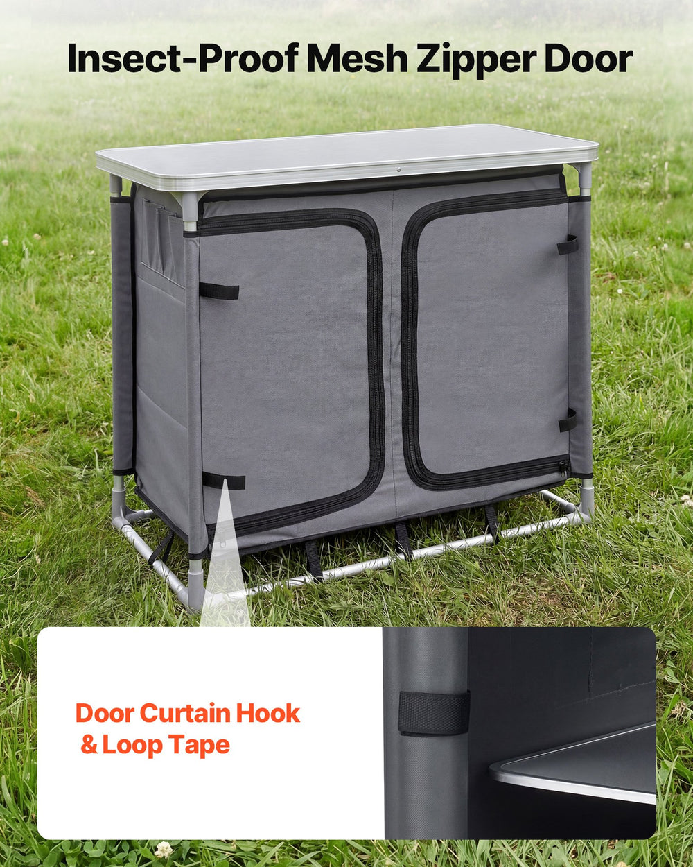 VEVOR Camping Storage Cabinet, Outdoor Portable Aluminum Lightweight Table, Quick Set-up Compact Kitchen Cook Station, with 6 Shelves and Carry Bag, for Picnic, BBQ, Party, Camping, RV Traveling