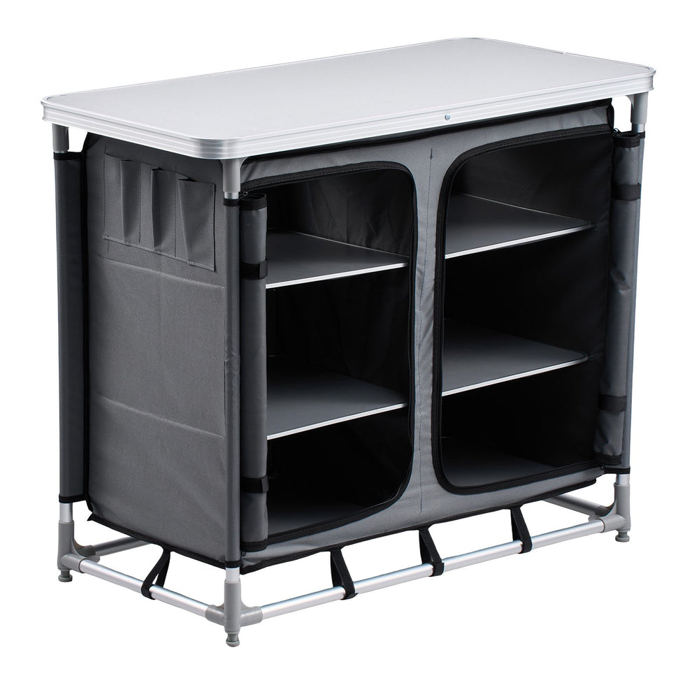 VEVOR Camping Storage Cabinet, Outdoor Portable Aluminum Lightweight Table, Quick Set-up Compact Kitchen Cook Station, with 6 Shelves and Carry Bag, for Picnic, BBQ, Party, Camping, RV Traveling