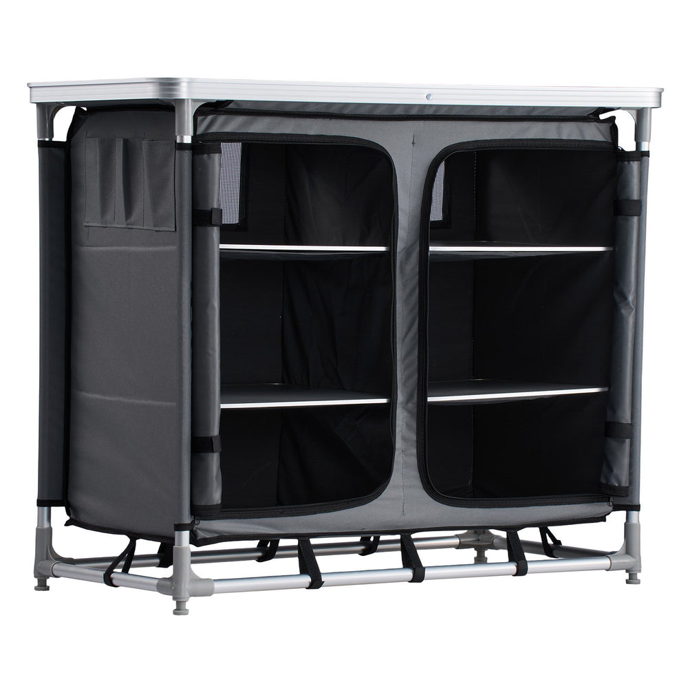 VEVOR Camping Storage Cabinet, Outdoor Portable Aluminum Lightweight Table, Quick Set-up Compact Kitchen Cook Station, with 6 Shelves and Carry Bag, for Picnic, BBQ, Party, Camping, RV Traveling