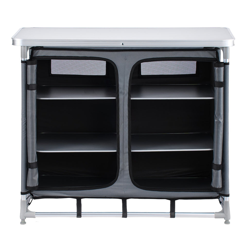 VEVOR Camping Storage Cabinet, Outdoor Portable Aluminum Lightweight Table, Quick Set-up Compact Kitchen Cook Station, with 6 Shelves and Carry Bag, for Picnic, BBQ, Party, Camping, RV Traveling
