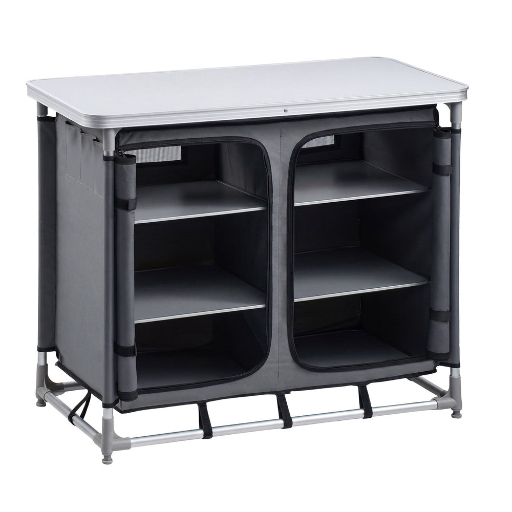 VEVOR Camping Storage Cabinet, Outdoor Portable Aluminum Lightweight Table, Quick Set-up Compact Kitchen Cook Station, with 6 Shelves and Carry Bag, for Picnic, BBQ, Party, Camping, RV Traveling