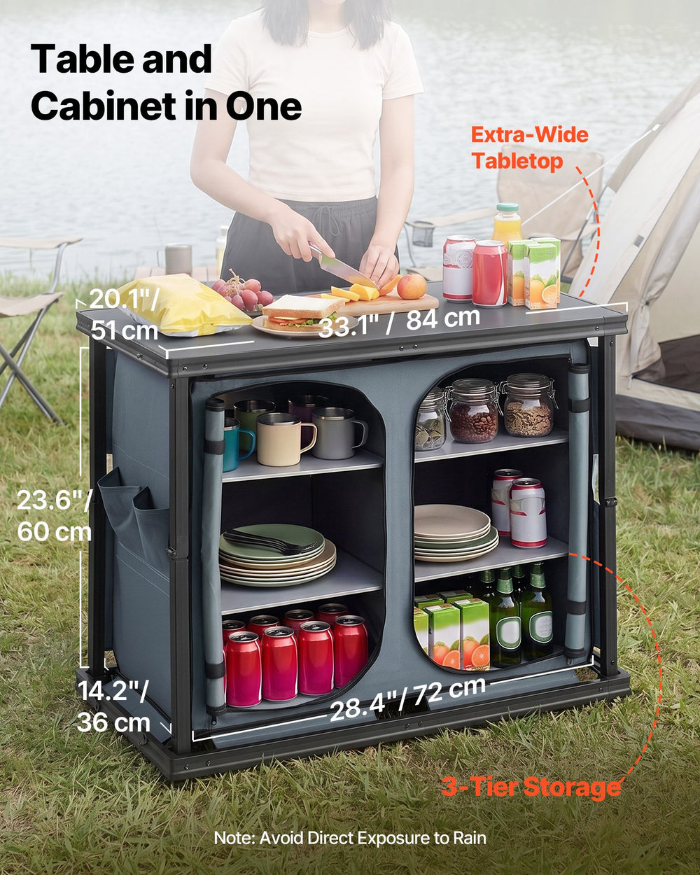 VEVOR Folding Camping Storage Cabinet, Outdoor Portable Aluminum Lightweight Table, Quick Set-up Compact Kitchen Cook Station, with 6 Shelves and Carry Bag, for Picnic, BBQ, Camping, RV Traveling