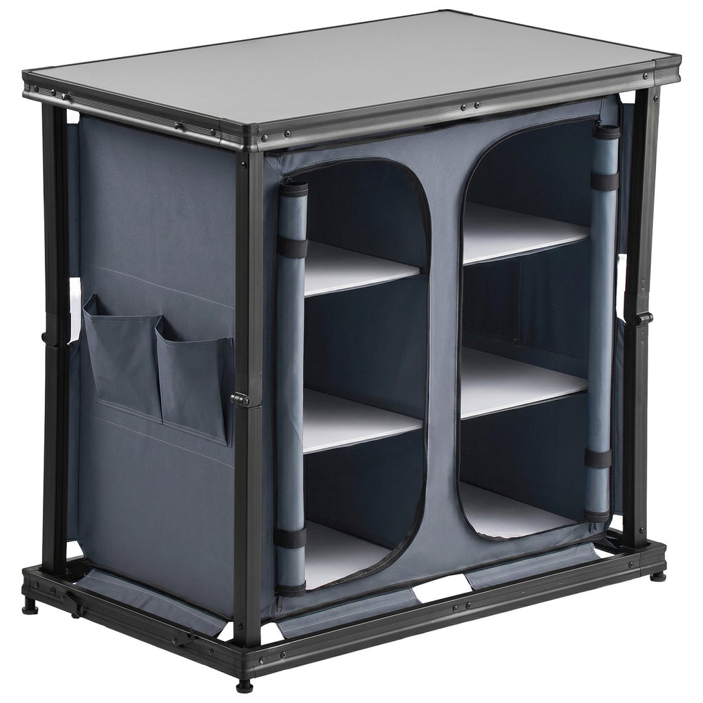 VEVOR Folding Camping Storage Cabinet, Outdoor Portable Aluminum Lightweight Table, Quick Set-up Compact Kitchen Cook Station, with 6 Shelves and Carry Bag, for Picnic, BBQ, Camping, RV Traveling