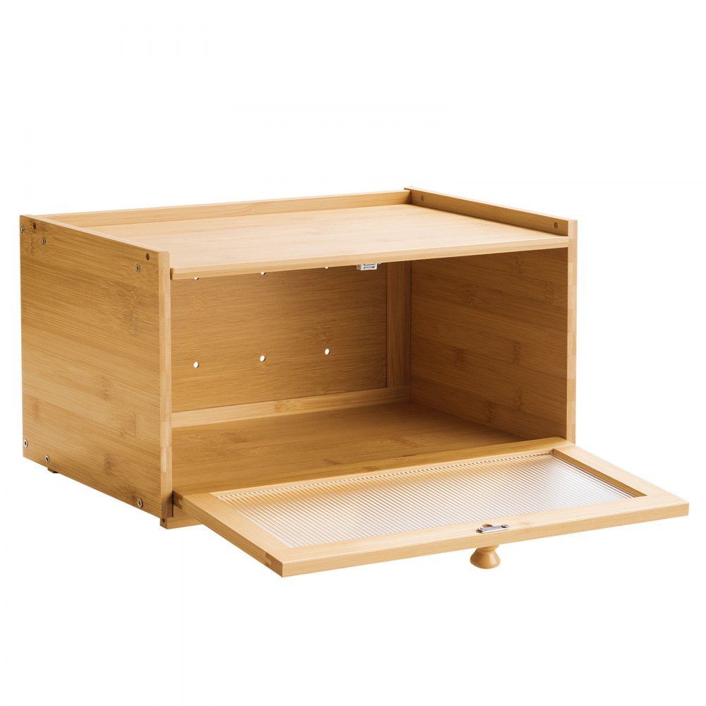 VEVOR Bread Box for Kitchen Counter, Large Capacity Bamboo Bread Storage Container, Farmhouse Wooden Breadbox Organizer for Homemade Bread, Storage Holder Bin with Acrylic Wavy Door Panel, Natural