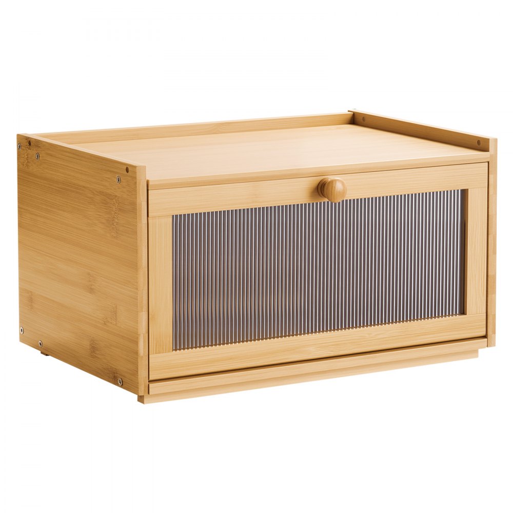 VEVOR Bread Box for Kitchen Counter, Large Capacity Bamboo Bread Storage Container, Farmhouse Wooden Breadbox Organizer for Homemade Bread, Storage Holder Bin with Acrylic Wavy Door Panel, Natural
