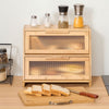 VEVOR Double Layer Bread Box for Kitchen Counter, Large Capacity Bamboo Bread Storage Container, Farmhouse Wooden Breadbox for Homemade Bread, Storage Holder Bin with Acrylic Wavy Door Panel, Natural