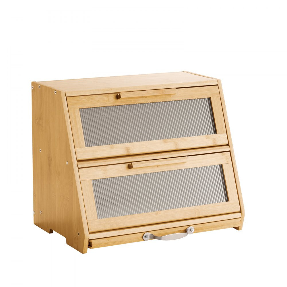 VEVOR Double Layer Bread Box for Kitchen Counter, Large Capacity Bamboo Bread Storage Container, Farmhouse Wooden Breadbox for Homemade Bread, Storage Holder Bin with Acrylic Wavy Door Panel, Natural