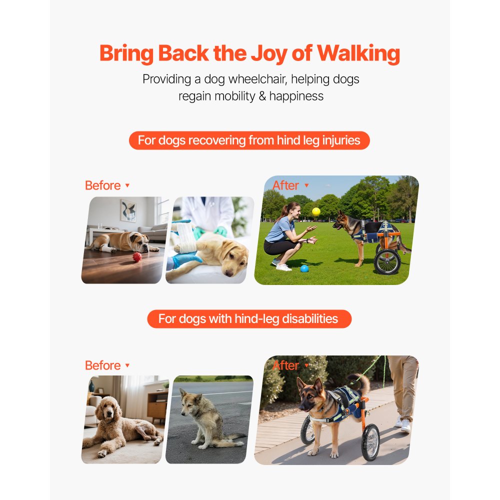 VEVOR Dog Wheelchair for Back Legs, Lightweight 2 Wheels Pet Wheelchair, Height, Width & Length Adjustable, Dog Cart with Shock-Absorbing Wheels, for Injured, Disabled Dogs 48-88 lbs, Large