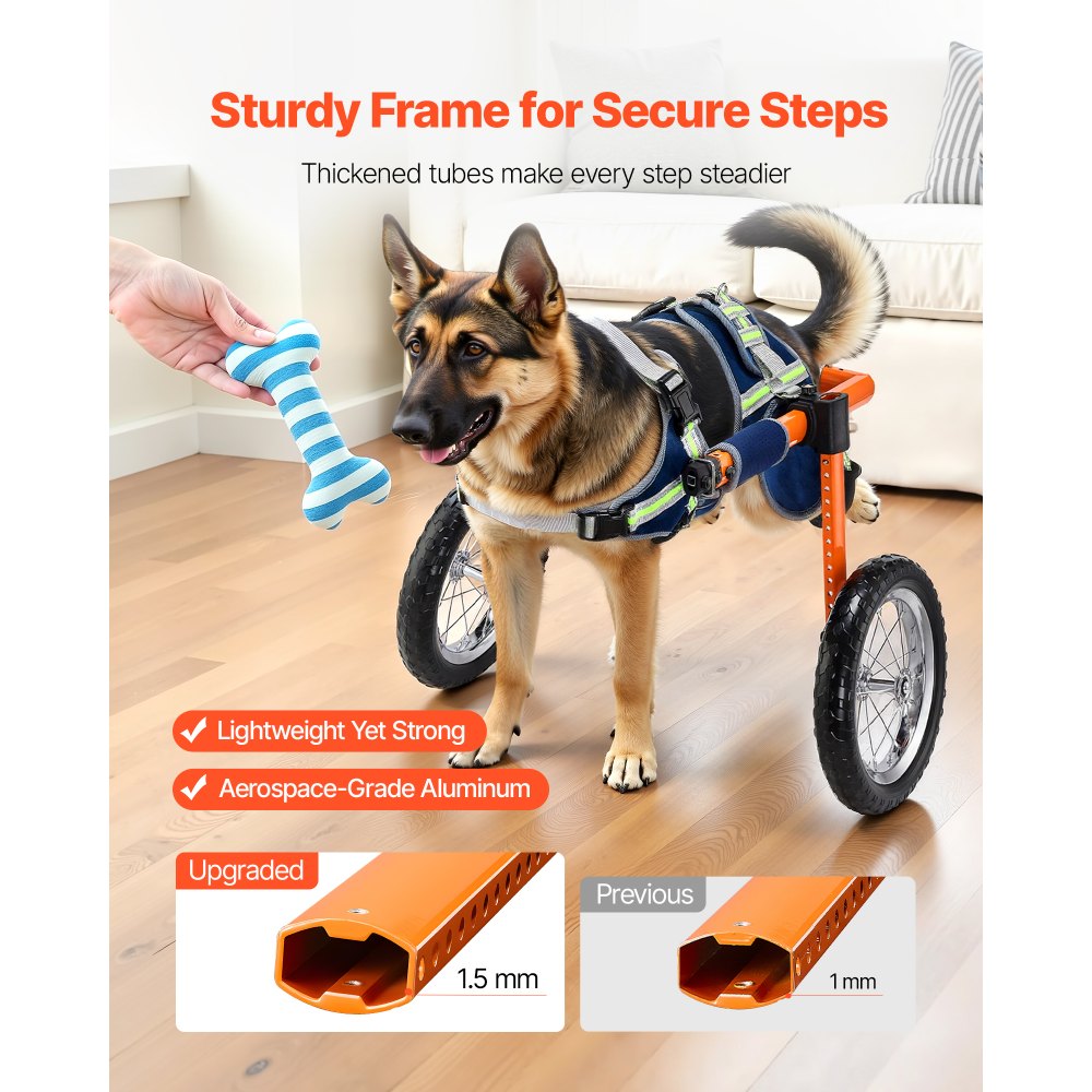 VEVOR Dog Wheelchair for Back Legs, Lightweight 2 Wheels Pet Wheelchair, Height, Width & Length Adjustable, Dog Cart with Shock-Absorbing Wheels, for Injured, Disabled Dogs 48-88 lbs, Large