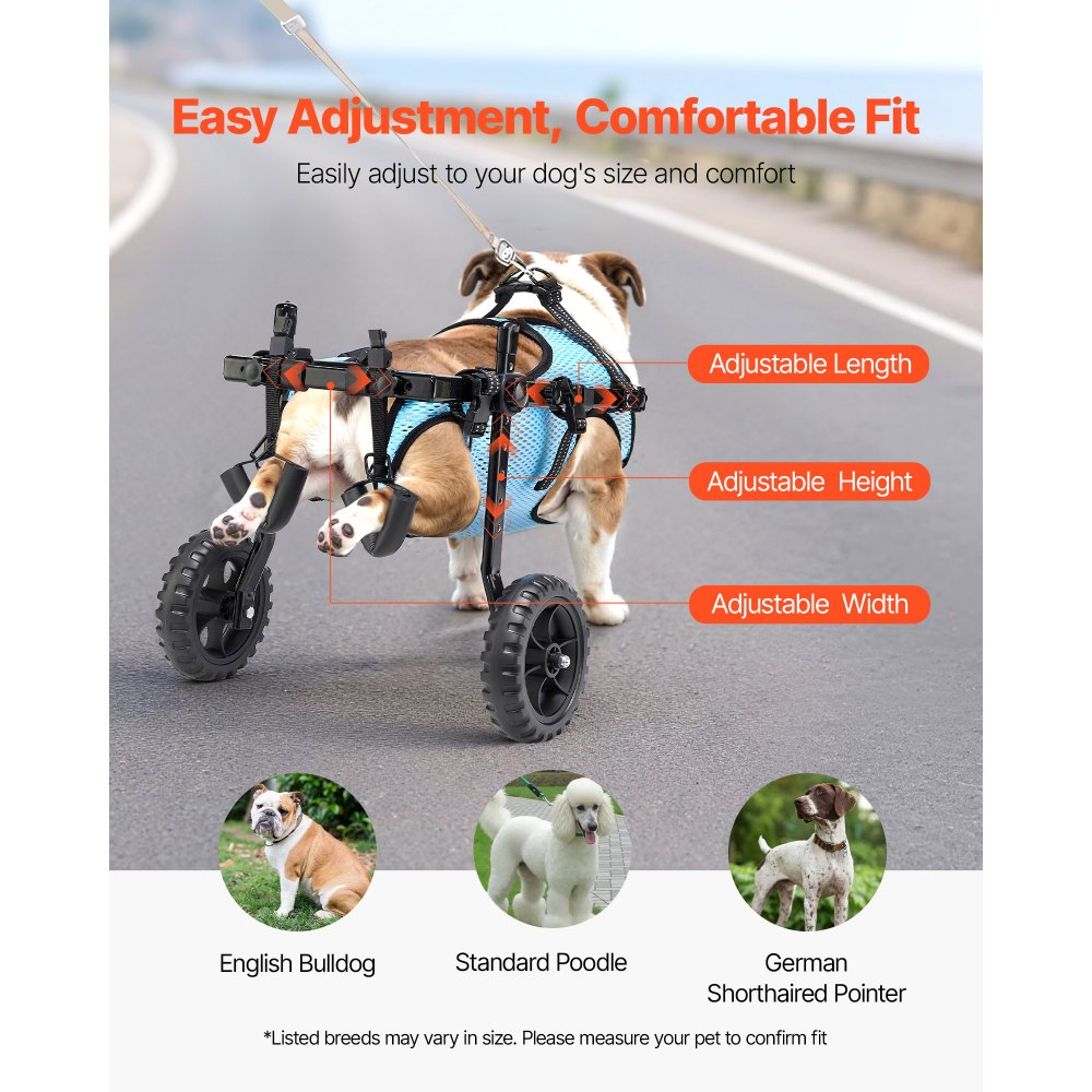 VEVOR Dog Wheelchair for Back Legs, Adjustable 2 Wheels Pet Wheelchair, Lightweight  Dog Cart with Shock-Absorbing Wheels, Mobility Support Wheel Chair for Disabled Injured Dogs up to 33lbs, Medium
