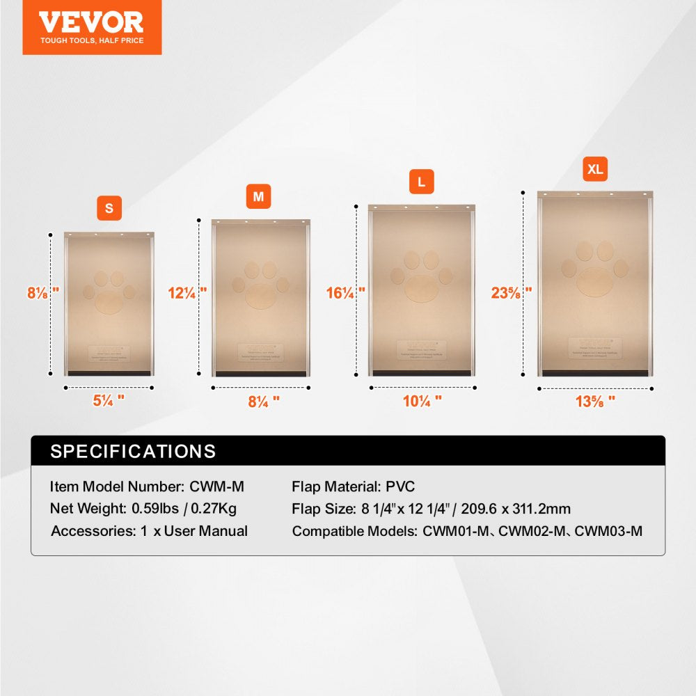 VEVOR Pet Door Replacement Flap, Compatible with VEVOR Flap Pet Doors, Measures 8.25" x 12.25" Longer Lasting, Weather-proof, Thickened PVC Dog Door Replacement Flap with Long Magnetic Strip (Medium)