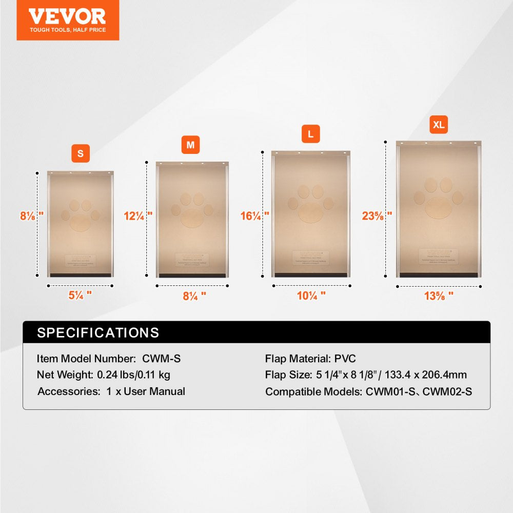 VEVOR Pet Door Replacement Flap, Compatible with VEVOR Flap Pet Doors, Measures 5.25" x 8.13" Longer Lasting, Weather-proof, Thickened PVC Dog Door Replacement Flap with Long Magnetic Strip (Small)