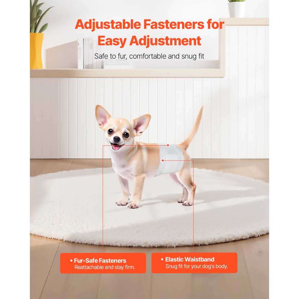 VEVOR Disposable Male Dog Diapers, Super Absorbent Male Dog Wraps, 360 ° Leak-Proof Belly Bands with Wetness Indicator for Doggies in Heat, Training, Incontinence - XS, 144 Count (2 Packs of 72)