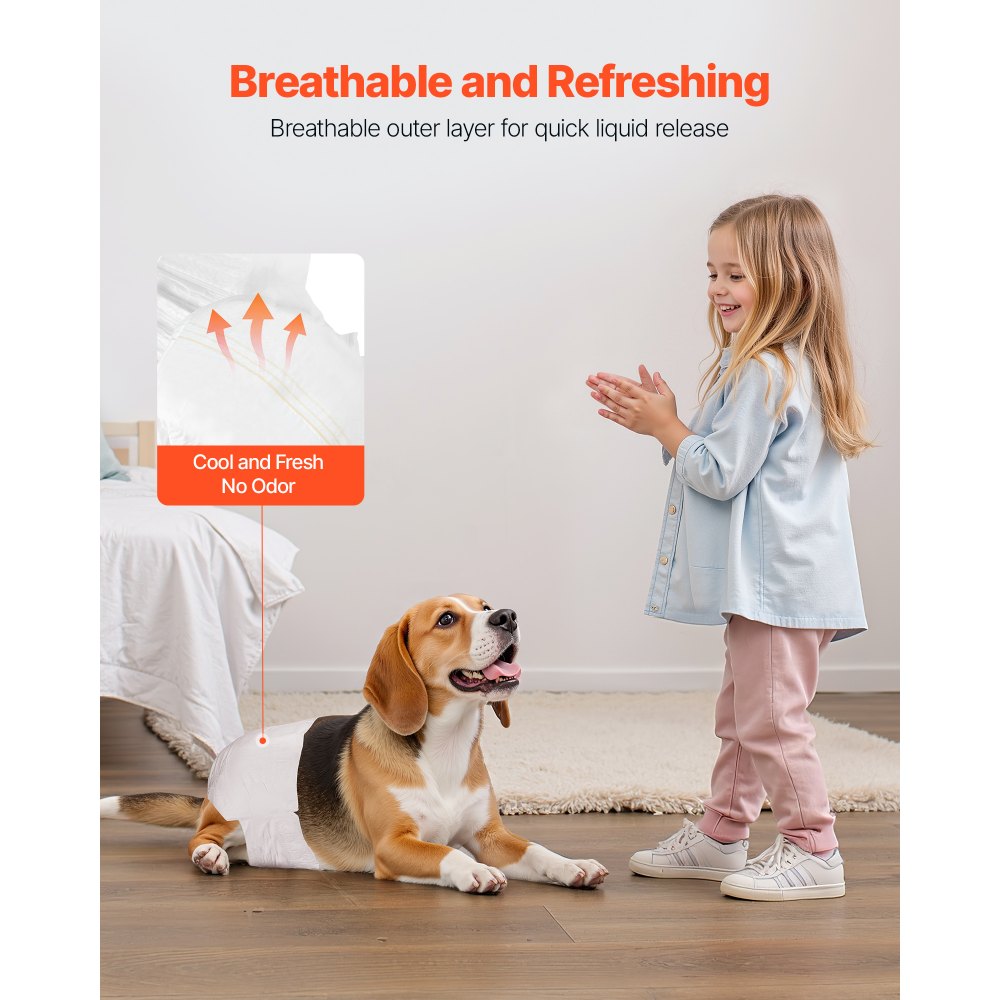 VEVOR Disposable Dog Diapers, Super Absorbent Female Dog Diapers, 360° Leak-Proof Female Doggy Pet Diaper with Wetness Indicator for Heat Period, Training, Incontinence - S, 144 Count (2 Packs of 72)