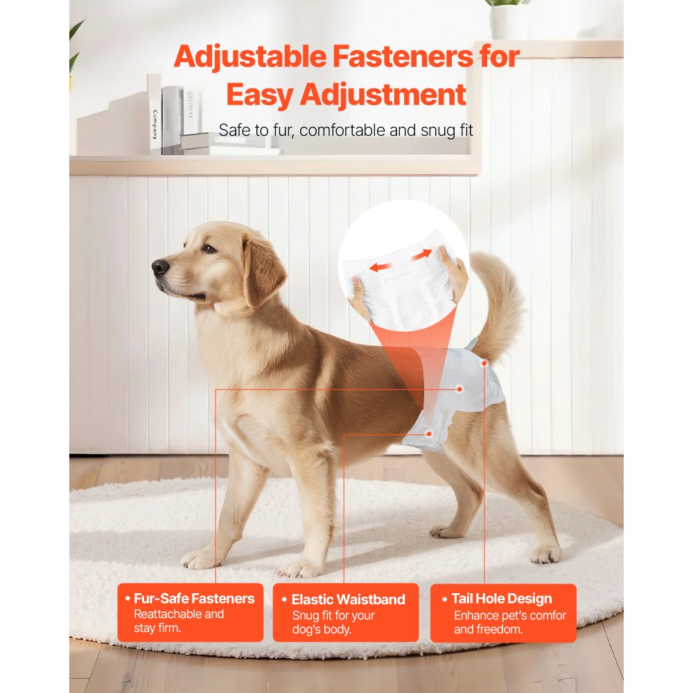 VEVOR Disposable Dog Diapers, Super Absorbent Female Dog Diapers, 360° Leak-Proof Female Doggy Pet Diaper with Wetness Indicator for Heat Period, Training, Incontinence - M, 144 Count (2 Packs of 72)