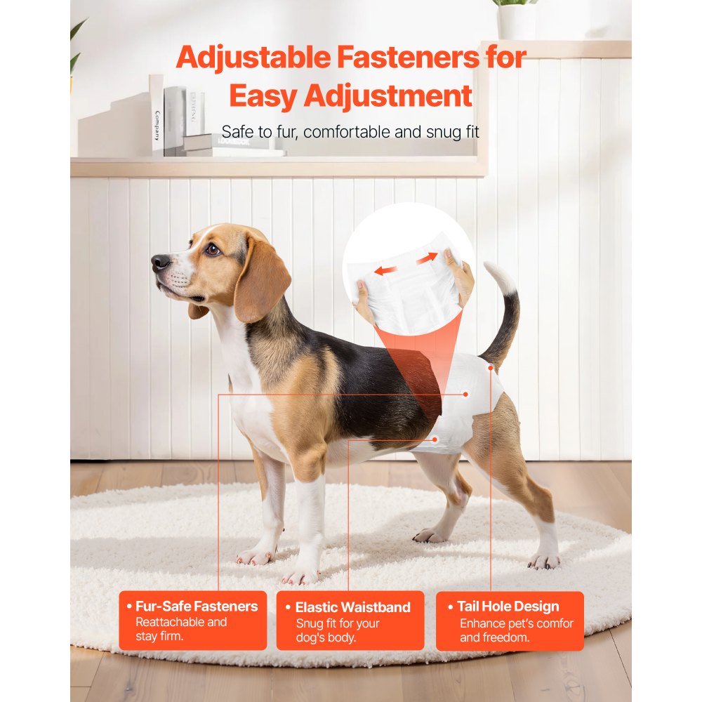 VEVOR Disposable Dog Diapers, Super Absorbent Female Dog Diapers, 360° Leak-Proof Female Doggy Pet Diaper with Wetness Indicator for Heat Period, Training, Incontinence - S, 96 Count (2 Packs of 48)
