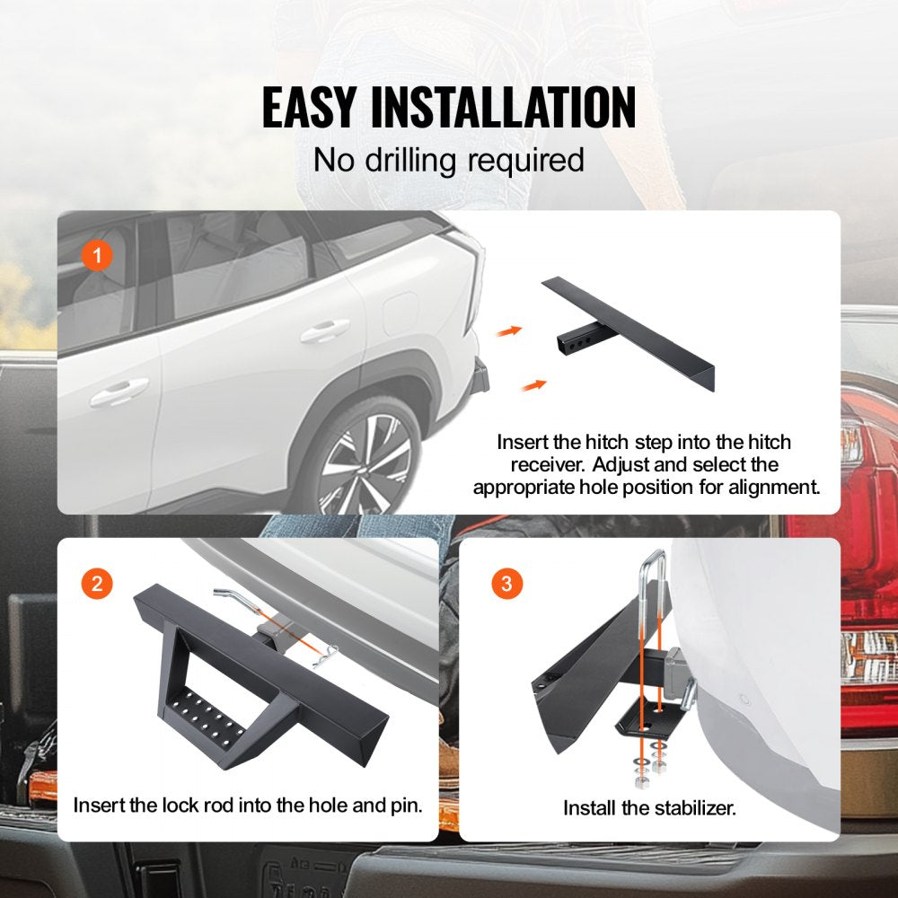 VEVOR Hitch Step for 2 Inch Receiver, Strong Steel Construction with 300 LBS Load Capacity, Rear Bumper Guard Protector with Pin Lock and Stabilizer, Universal Fit for Truck, SUV, Pickup, Trailer