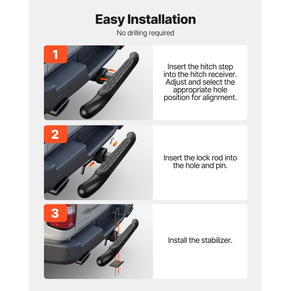 VEVOR Hitch Step for 2 Inch Receiver, Universal Rear Bumper Guard Protector with 350 LBS Load Capacity, Non-Slip Tow Hitch Step with Pin Kit and Stabilizer, Fit for Truck, SUV, Pickup, Trailer