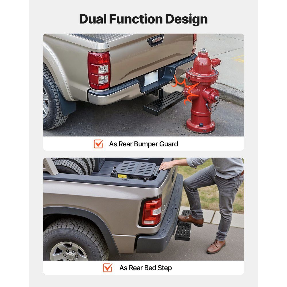 VEVOR Hitch Step for 2 Inch Receiver, Universal Rear Bumper Guard Protector with 350 LBS Load Capacity, Wide & Non-Slip Tow Hitch Step with Pin Kit and Stabilizer, Fit for Pickup, Trailer, Truck, SUV