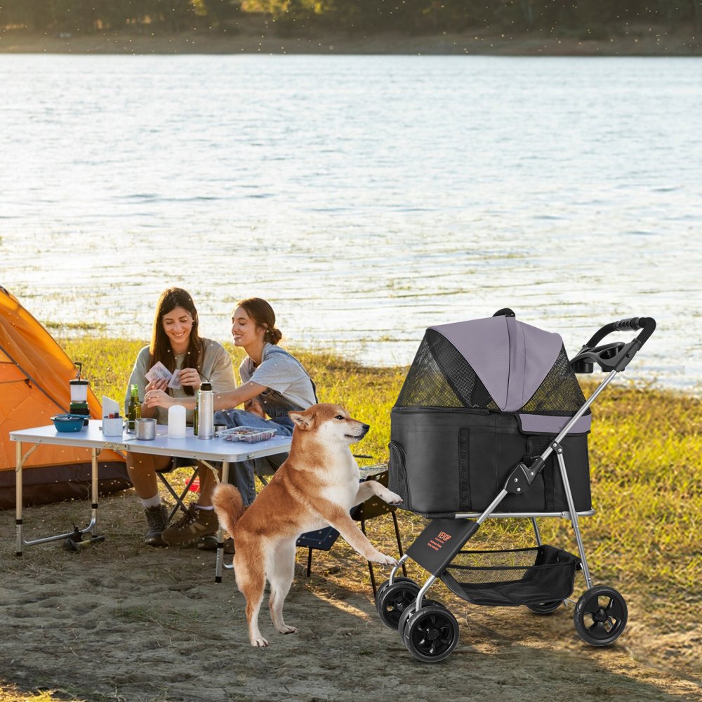 VEVOR Pet Stroller, 35 lbs Weight Capacity, Foldable Dog Stroller Cart, 4 Wheels Cats Pram with Detachable Carrier & Mesh Windows, Portable Animal Carrier with Brake for Small to Medium Pets