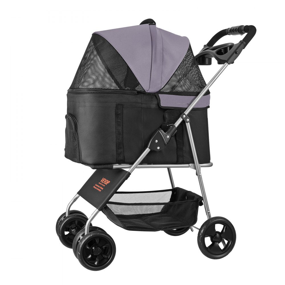 VEVOR Pet Stroller, 35 lbs Weight Capacity, Foldable Dog Stroller Cart, 4 Wheels Cats Pram with Detachable Carrier & Mesh Windows, Portable Animal Carrier with Brake for Small to Medium Pets