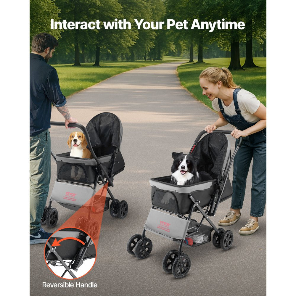 VEVOR Pet Stroller, 44 lbs Weight Capacity, Foldable Dog Stroller Cart, 4 Wheels Cats Stroller with Mesh Windows & Revrsible Handle, Portable Pet Carrier Stroller with Brake, for Small to Medium Pets