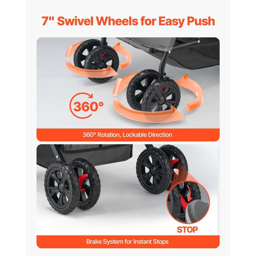 VEVOR Pet Stroller, 44 lbs Weight Capacity, Foldable Dog Stroller Cart, 4 Wheels Cats Stroller with Mesh Windows & Revrsible Handle, Portable Pet Carrier Stroller with Brake, for Small to Medium Pets
