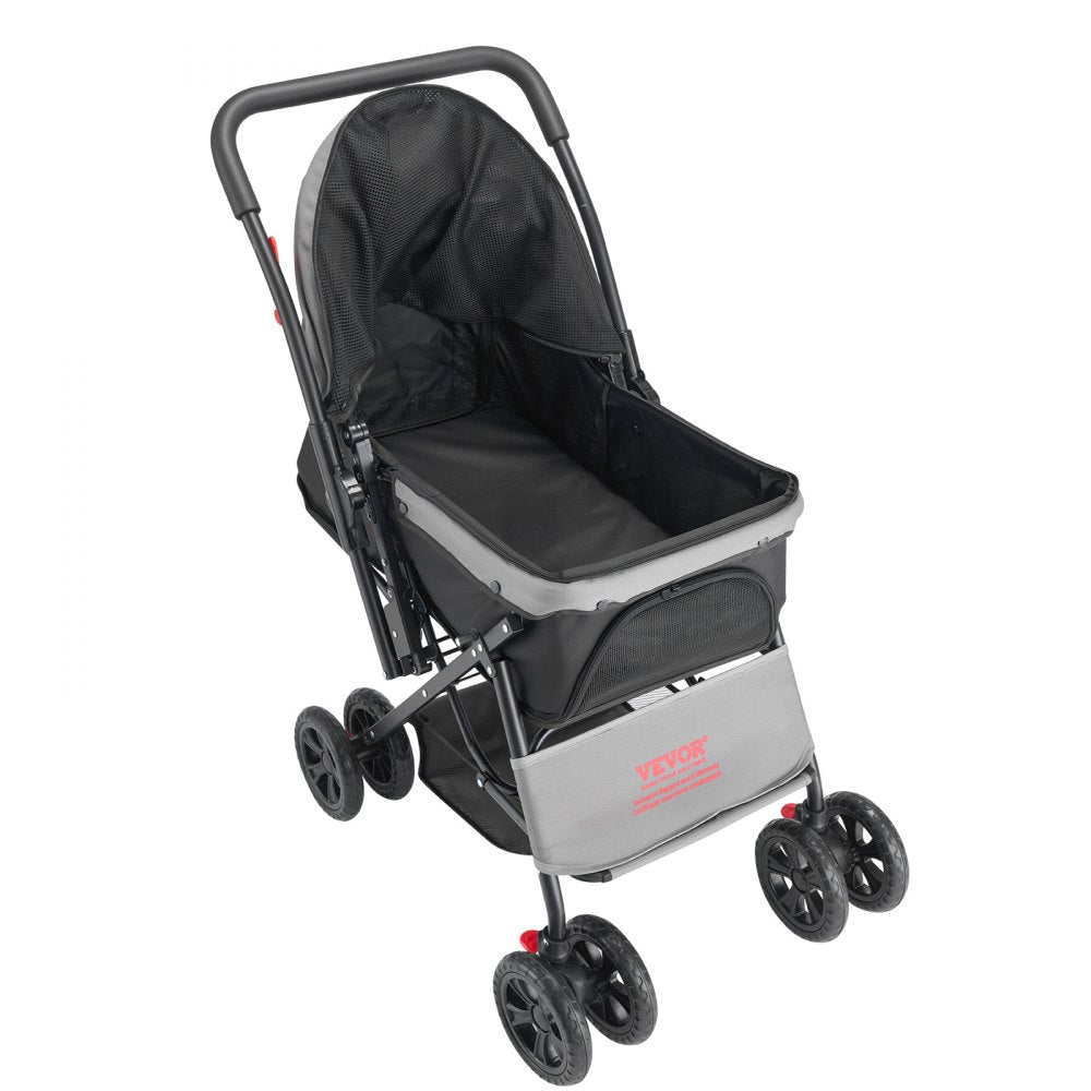VEVOR Pet Stroller, 44 lbs Weight Capacity, Foldable Dog Stroller Cart, 4 Wheels Cats Stroller with Mesh Windows & Revrsible Handle, Portable Pet Carrier Stroller with Brake, for Small to Medium Pets