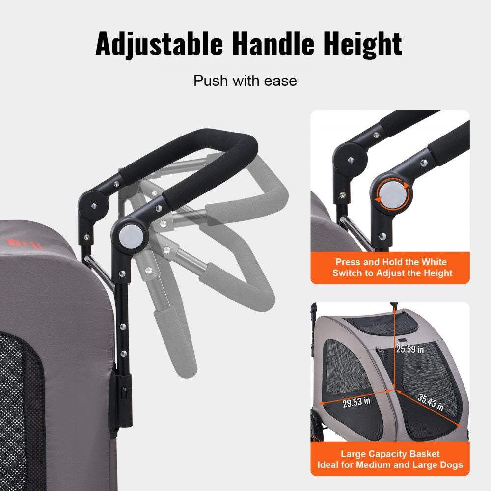 VEVOR Pet Stroller, 4 Wheels Dog Stroller with Brakes, 160lbs Weight Capacity, Portable Puppy Stroller Carrier with Breathable Mesh Windows & Height-Adjustable Height, Animal Stroller for Cats & Dogs