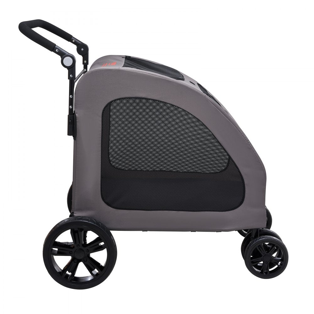 VEVOR Pet Stroller, 4 Wheels Dog Stroller with Brakes, 160lbs Weight Capacity, Portable Puppy Stroller Carrier with Breathable Mesh Windows & Height-Adjustable Height, Animal Stroller for Cats & Dogs