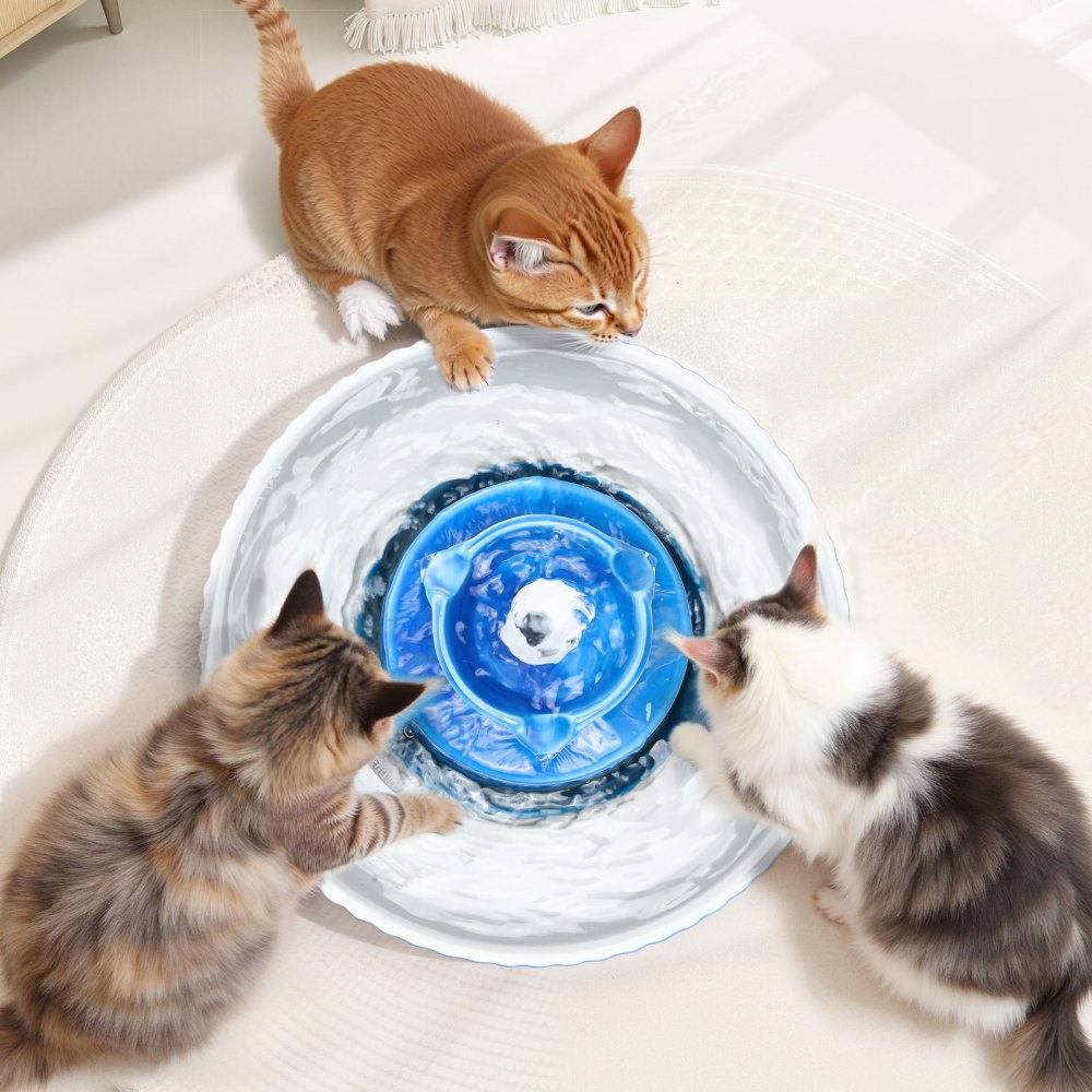 VEVOR Ceramic Cat Water Fountain, 2.1L/71oz Cupcake Pet Fountain, Porcelain Cat Water Dispenser with Ultra-Quiet Pump, 360° Drinking Area and Multi-Layer Filtration System, for Cats and Dogs (Blue)
