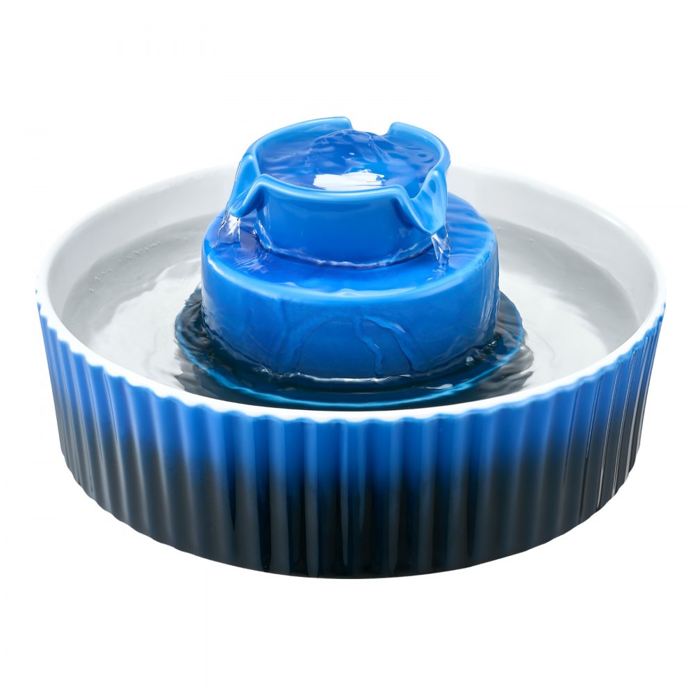 VEVOR Ceramic Cat Water Fountain, 2.1L/71oz Cupcake Pet Fountain, Porcelain Cat Water Dispenser with Ultra-Quiet Pump, 360° Drinking Area and Multi-Layer Filtration System, for Cats and Dogs (Blue)